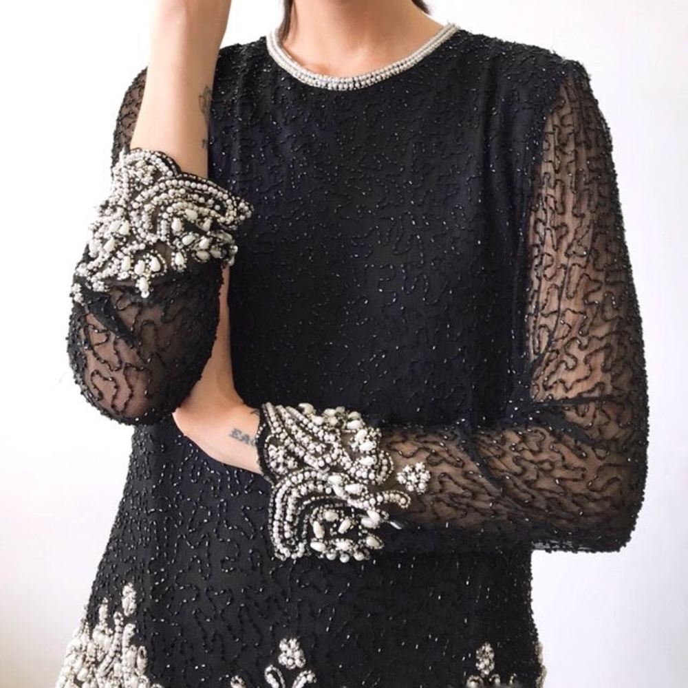 Vintage fully beaded silk top